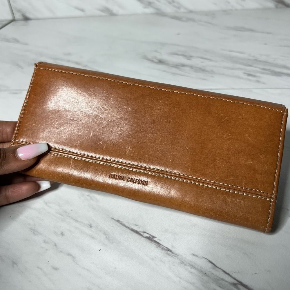 Vintage Hato Hasi Italian Calfskin Long Continental Tan Cognac Wallet